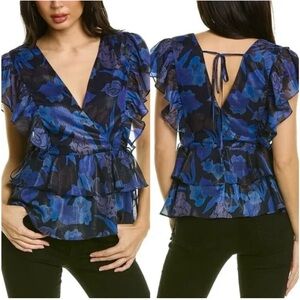 Ted Baker Blue Rowyn Frill Top with Tie Detail Ruffle 
Ted Size 2 US 6